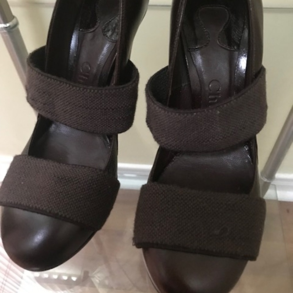 Chloé Platform Leather Heels Round Toe Elastic Platform Minimalist Shoes Rare - Picture 5 of 12